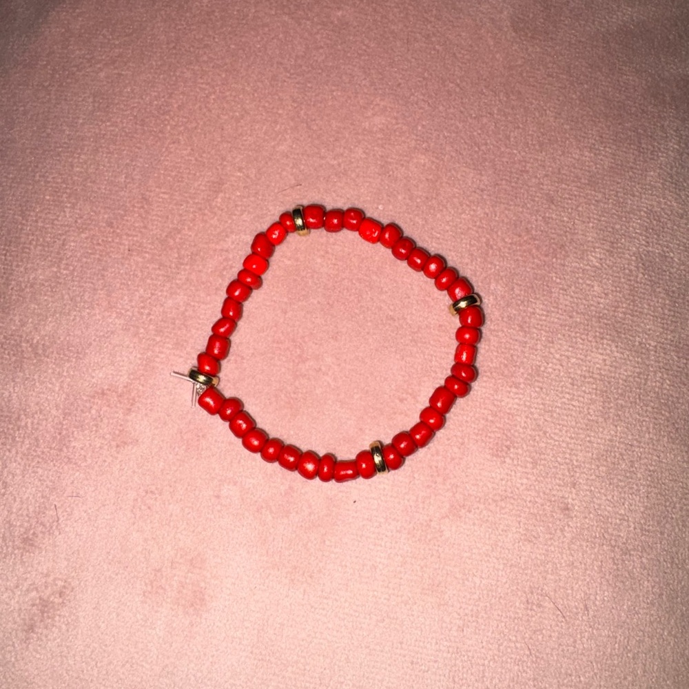 Red Beaded Bracelet with Gold Accents